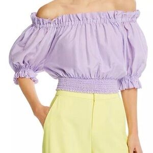 Alice + Olivia Lilac Off-Shoulder Blouse